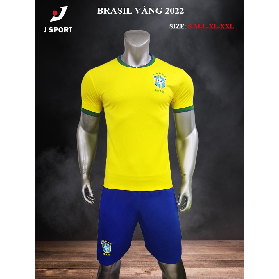 Quần áo đá banh, đá bóng đội tuyển brazil vàng WC 2022 mới