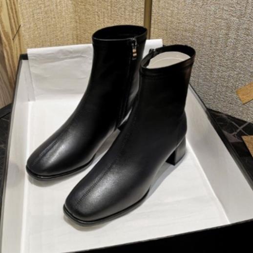 Giày Boot Martin Ulzzang Vintage, Giày Bốt Da Cao Gót Mũi Nhọn Cổ Cao Khóa Bên Đế Cao 3cm, Hàn Quốc - Iclassy_shoes 💍