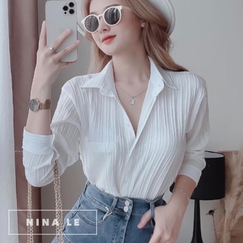 Áo sơ mi nữ tay dài công sở chất xốp kẻ sọc nhiều màu , Áo sơ mi dài tay phong cách Hàn Quốc