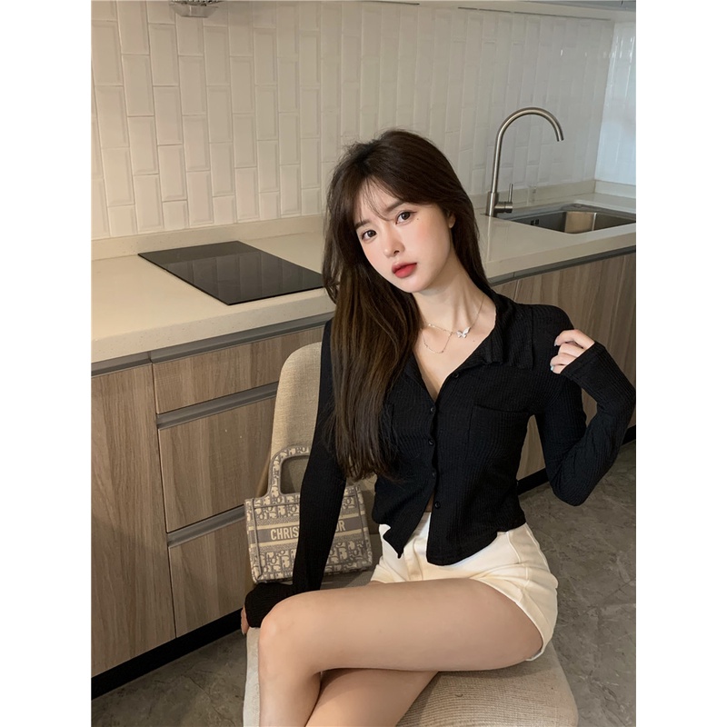 Áo dệt kim tay dài dáng ôm lưng cao gợi cảm thời trang Hàn Quốc | BigBuy360 - bigbuy360.vn