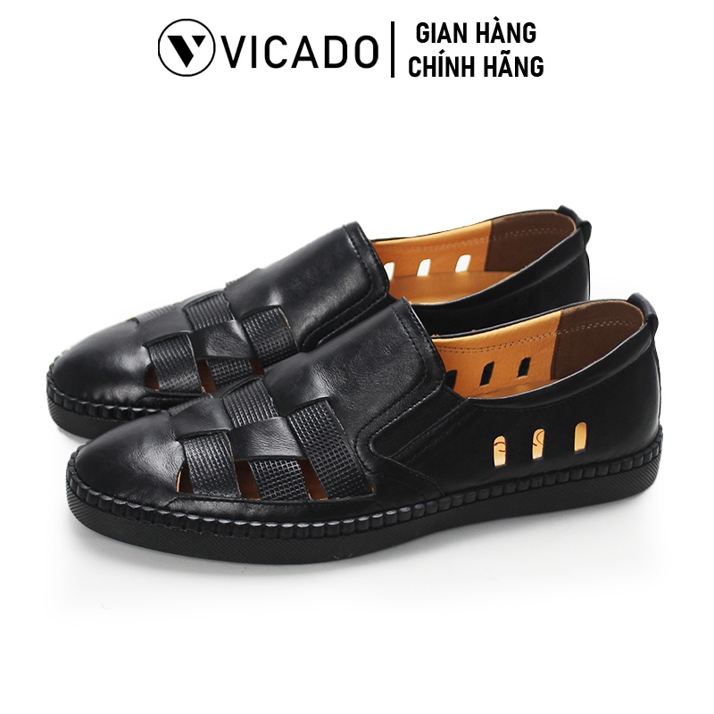 Giày lười nam công sở da bò cao cấp Vicado VO0111 màu đen