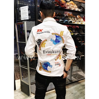 Áo sơ mi trắng tay dài nam thêu evisu sóng biển full áo chất kaki dày dặn có độ co dãn nhẹ K3 STORE s2649