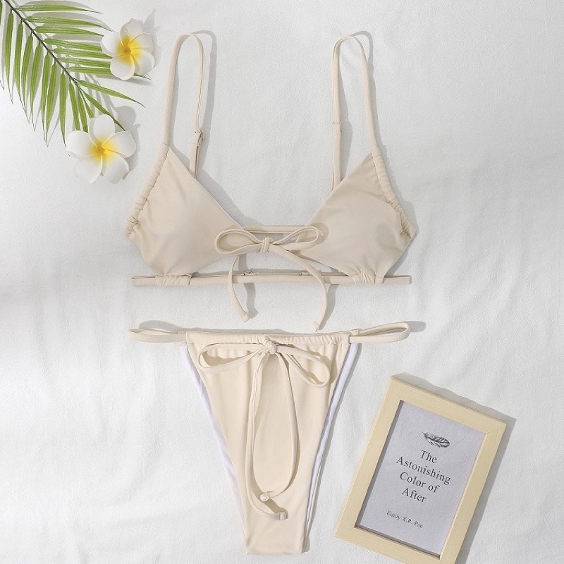 [BKN1536] &lt;ÂU&gt; SET BIKINI TRẮNG SỮA CUTOUT NƠ NGỰC (QUẦN THONG/LỌT KHE)