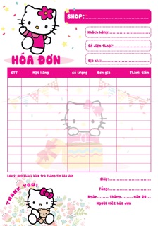 1 cuốn hoá đơn in hình kute