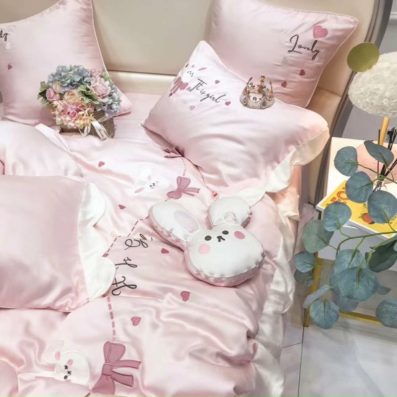 Bộ Chăn ga Tencel thỏ Bunny sét 7 món siêu đẹp siêu hót