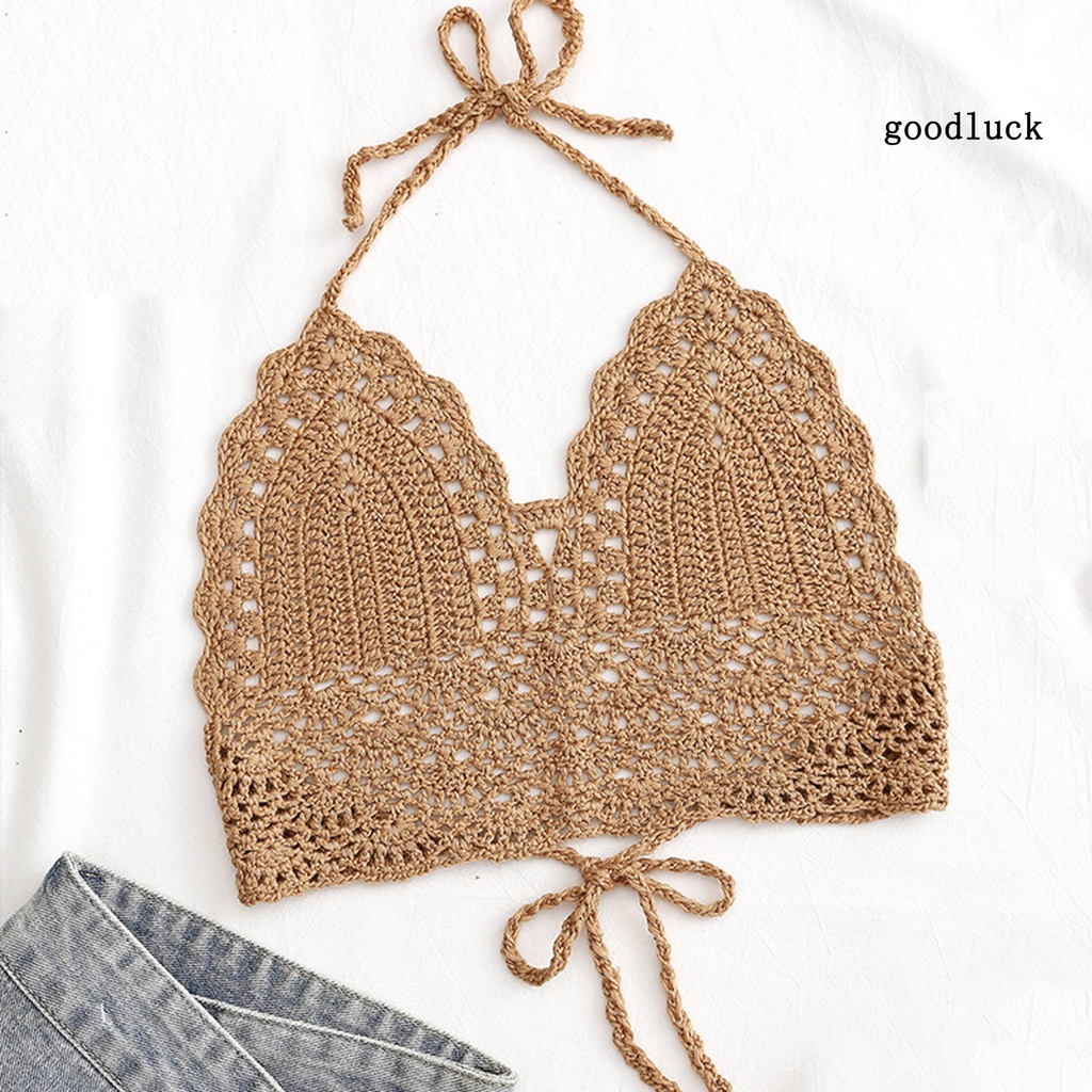 Áo Ngực Đan Len Màu Trơn Thời Trang Đi Biển Mùa Hè Cho Nữ