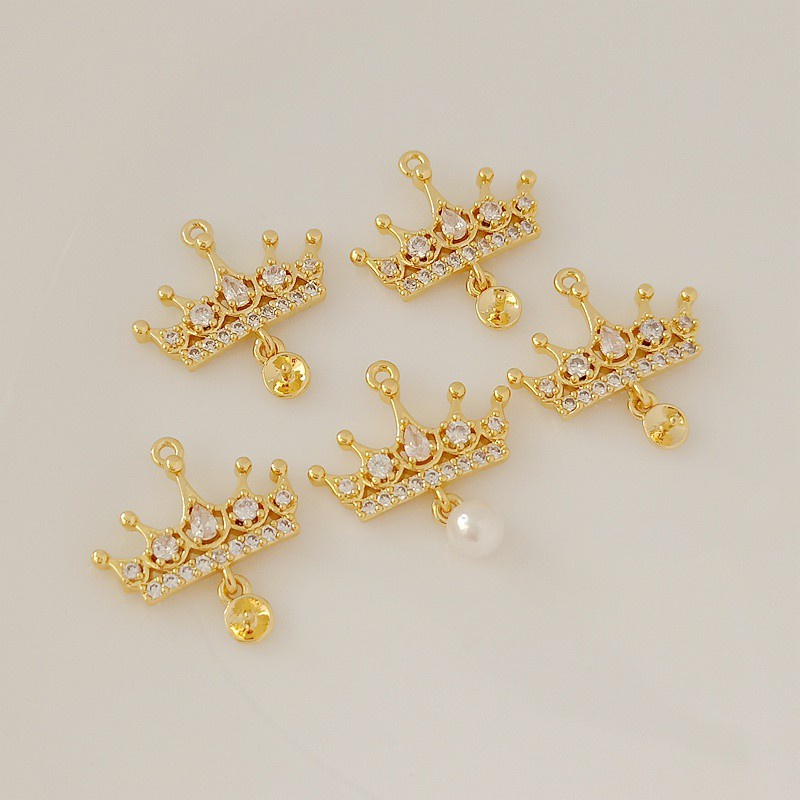 Mặt Vòng cổ Hình Vương Miện Bằng Đồng Mạ Vàng 14K Có Khay Đựng DIY