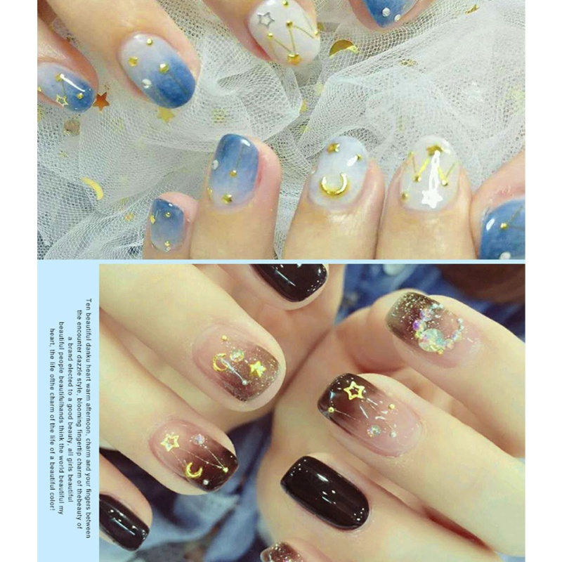 Set 500 Đinh Tán Kim Loại Hình Trăng Sao 3D Trang Trí Móng Tay