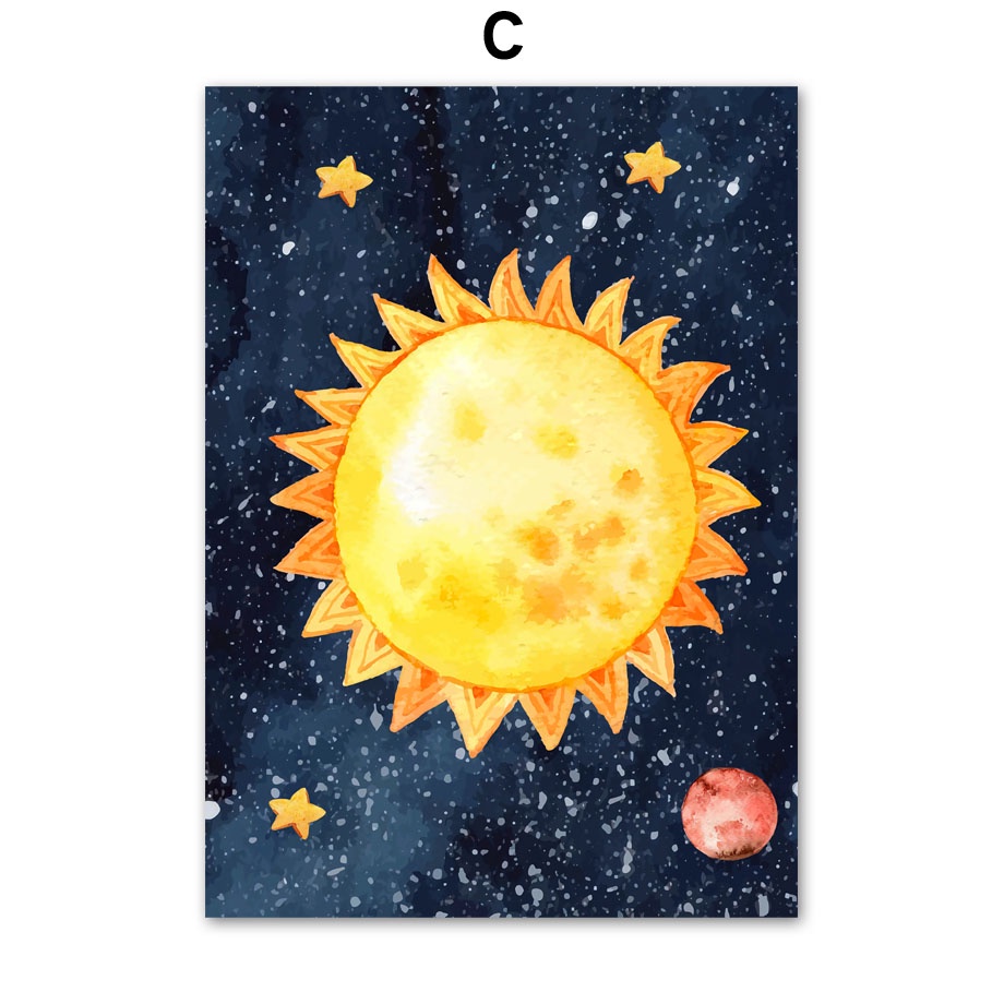 Tranh Vải Bạt Treo Tường In Hình Hành Tinh Mặt Trăng Ngôi Sao Không Gian Phong Cách Bắc Âu Trang Trí Nhà Cửa