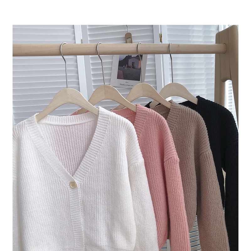 Áo Len Cadigan Cổ V - Croptop 1 Cúc Tay Dài Dáng Ôm, Freesize 40-65Kg