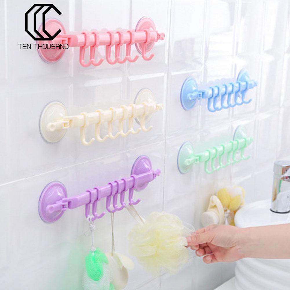 Giá treo đồ hút chân không kèm 6 móc tiện dụng
