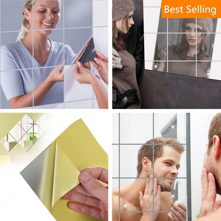 16 Miếng Dán Tường Tráng Gương 3D 15 * 15Cm