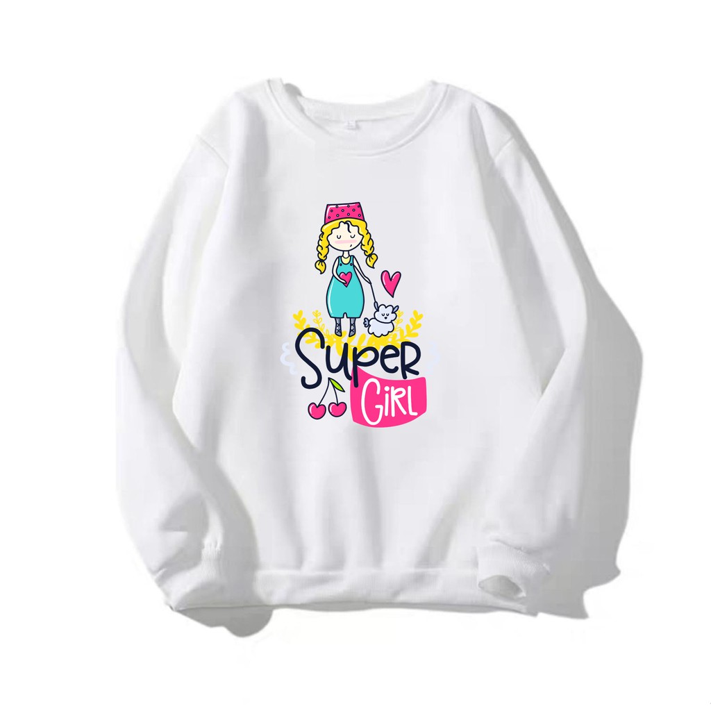 Áo Sweater nữ in hình Super Girl dễ thương, kiểu hoodie chui đầu William - DS101 | BigBuy360 - bigbuy360.vn