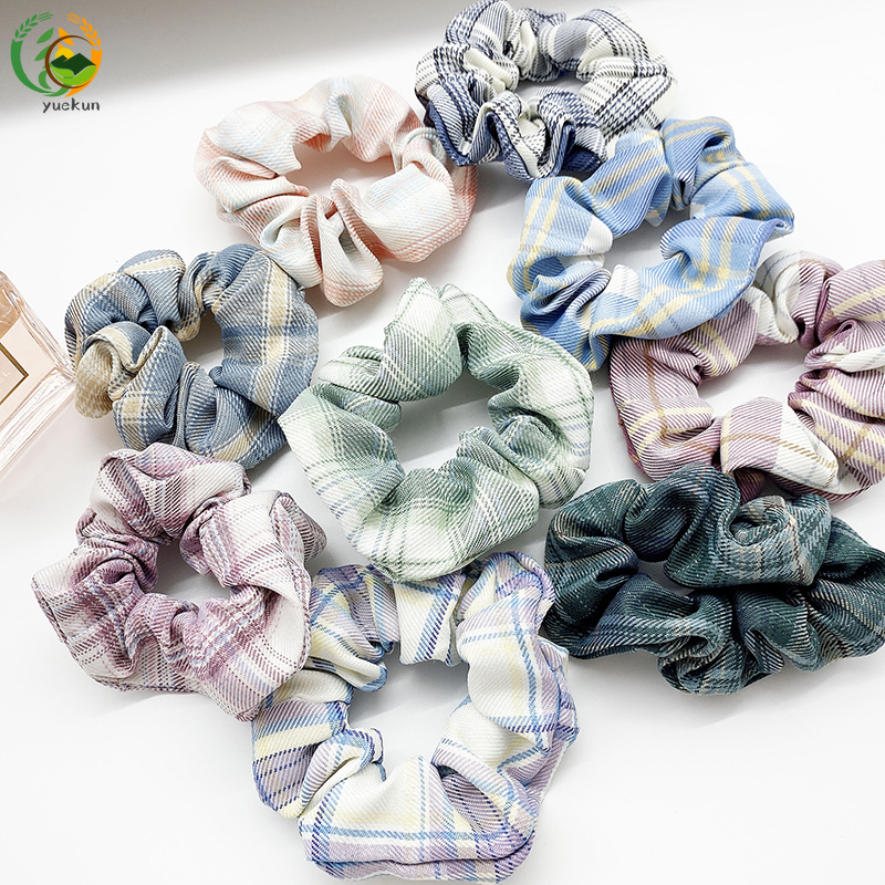 【YUKV】Ikat Rambut Bahan Kain Motif Kotak-Kotak Untuk Wanita Celef