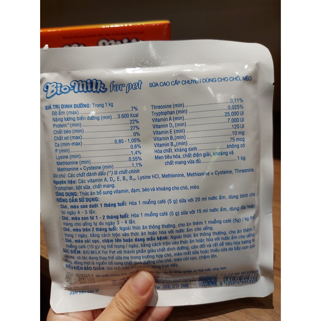 Sữa BiO Milk cao cấp chuyên dùng cho chó mèo-gói 100gram