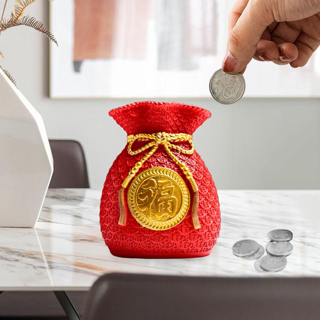 Ống heo tiết kiệm hình túi tiền may mắn màu đỏ chất lượng cao độc đáo