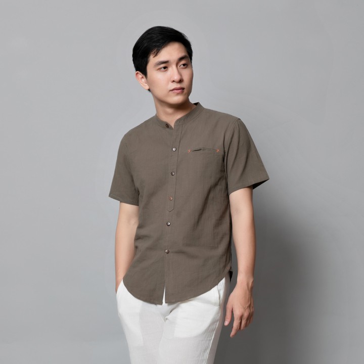 Áo linen Nam Cổ Trụ Thời Trang Cao Cấp Rough