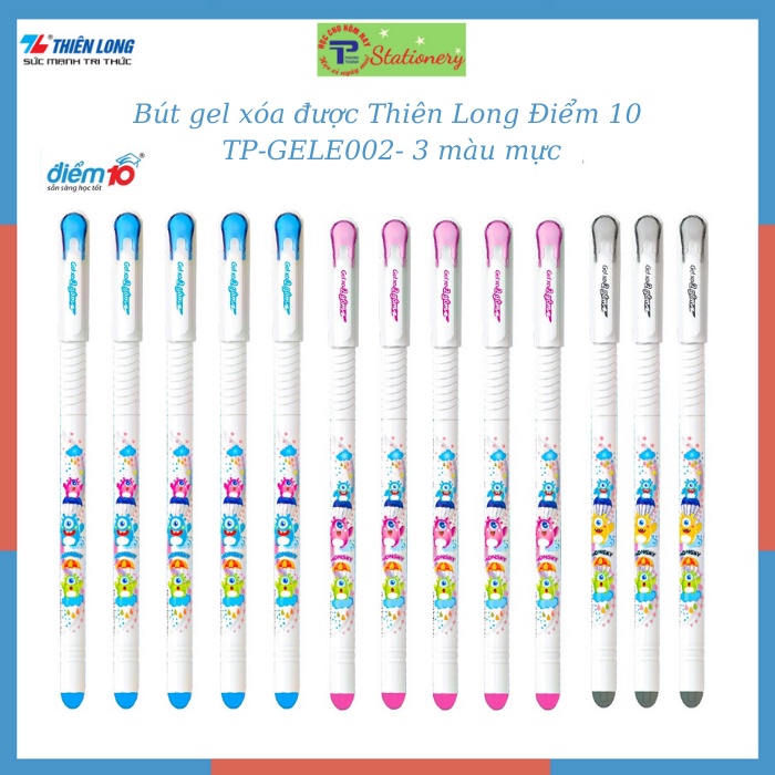 Bút gel xóa được Điểm 10 Mazzic GELE01, GELE02 ngòi 0.5mm đầu gôm xóa được hàng chính hãng Thiên Long