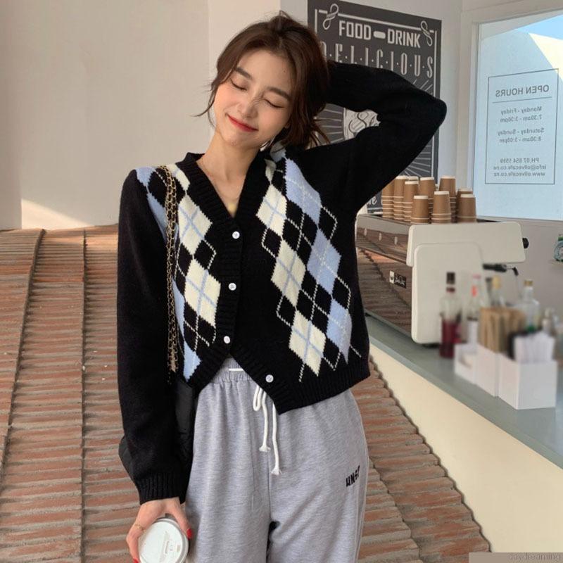 Áo khoác cardigan dệt kim tay dài cổ chữ V cài nút phía trước