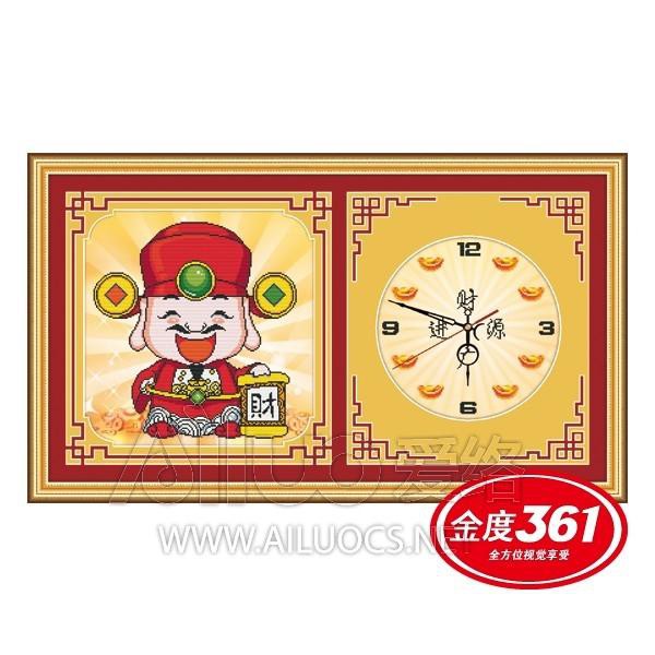 Tranh Thêu Chữ Thập Đồng Hồ Thần Tài Vui Vẻ 38211 (KHÁCH TỰ THÊU) KT:80X40CM