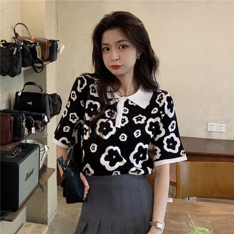 Áo polo Dệt Kim Mỏng Dáng Rộng Kiểu Pháp Thời Trang Mùa Hè Cho Nữ