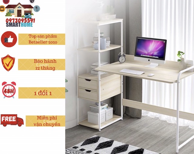 Bàn học, bàn làm việc liền giá sách có ngăn kéo dài 97cm - nội thất thông minh cho phòng | BigBuy360 - bigbuy360.vn