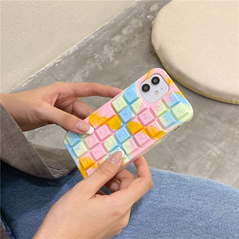 Ốp Điện Thoại Gắn Bàn Phím Máy Tính Màu Cầu Vồng Giảm Căng Thẳng Cho IPhone 11 12 13 Pro Max 6 6s 7 8 Plus X XS Max XR SE 2