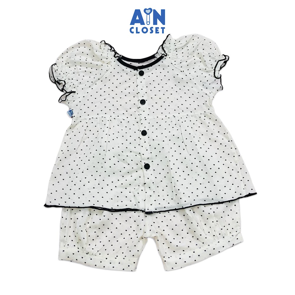 Bộ quần áo ngắn bé gái họa tiết Tim nhí đen 2 tầng cotton - AICDBGSKYG1D - AIN Closet