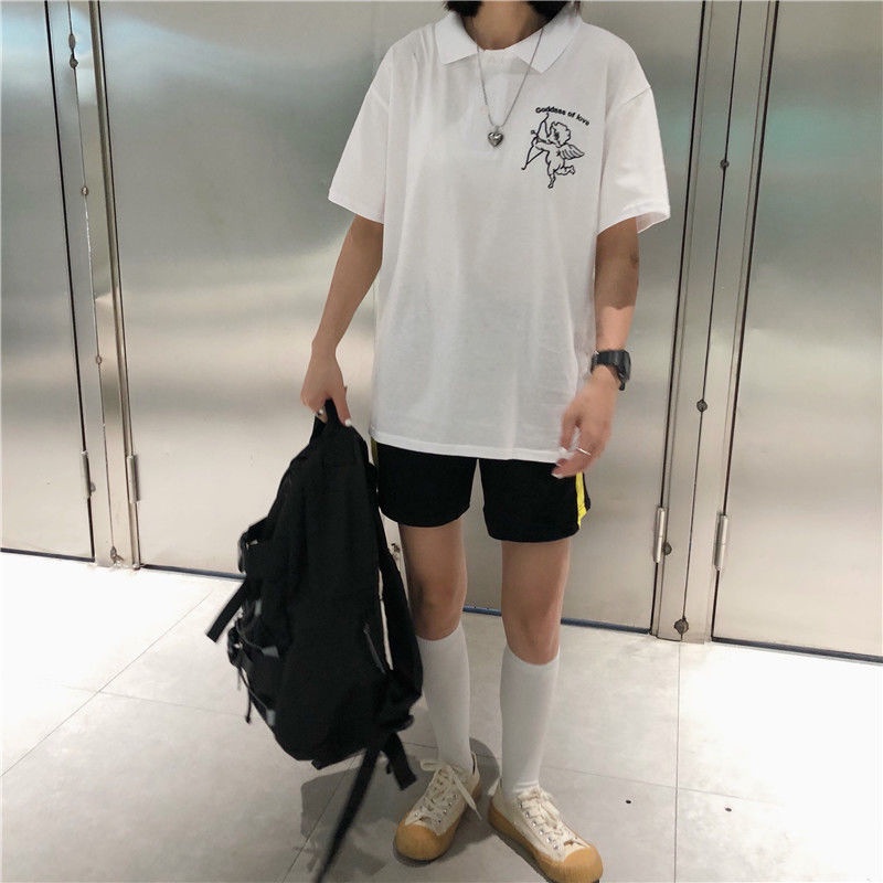 Áo Thun Nữ Form Rộng Có Cổ Trụ Đẹp Chất Cotton Unisex In Thần Tình Yêu Siêu Dễ Thương Trẻ Trung Năng Nộng TTQ0085