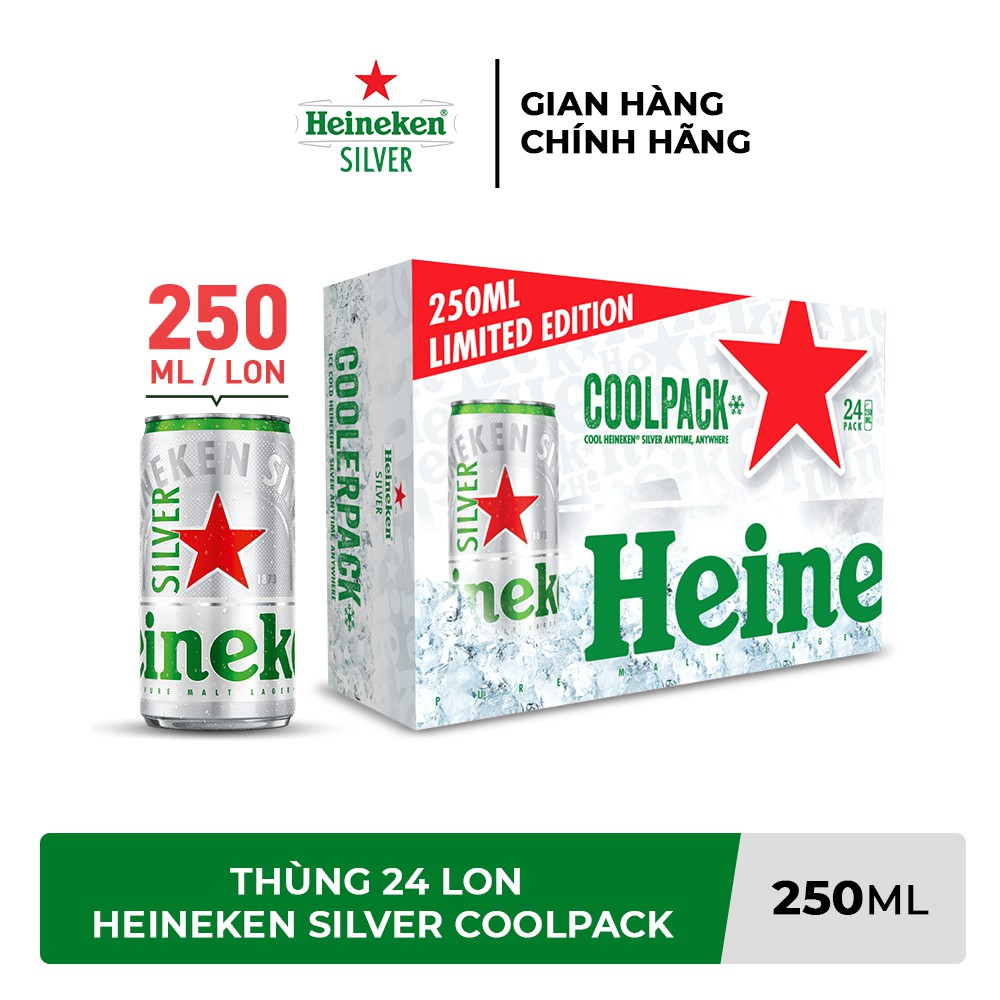 HỎA TỐC HCM - Thùng 24 lon bia Heineken Silver Coolpack 250ml lon