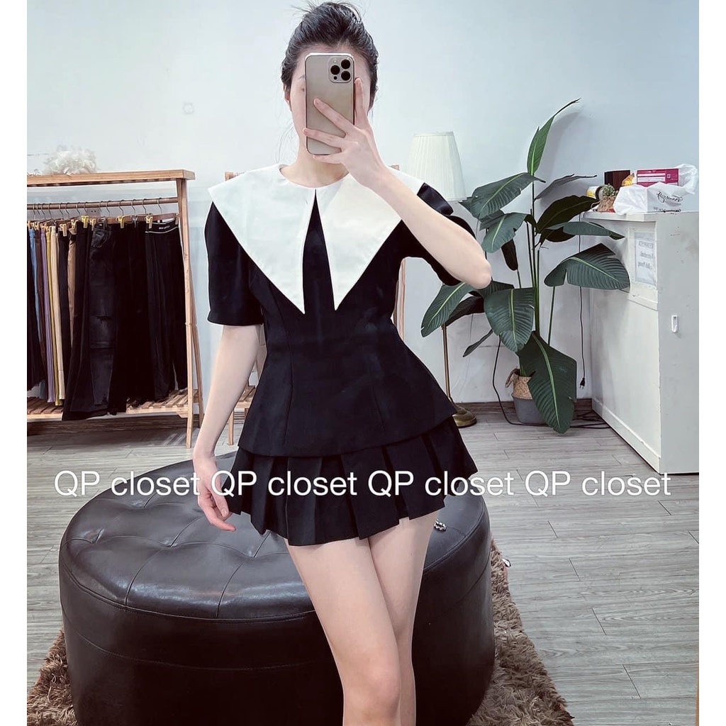 Sét áo cổ trắng phối chân váy chất mangto cao cấp-MINXY SHOP
