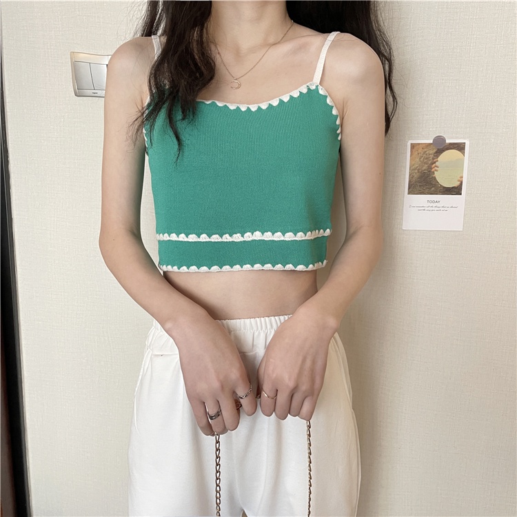 Áo hai dây ZHELIHANGFEI dệt kim phối ren quyến rũ