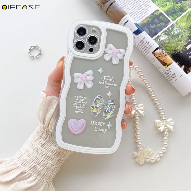 Ốp Điện Thoại Mềm Trong Suốt Đính Nơ Kèm Dây Đeo Cho iPhone 13 12 11 Pro Max XS Max XR X 7 8 Plus