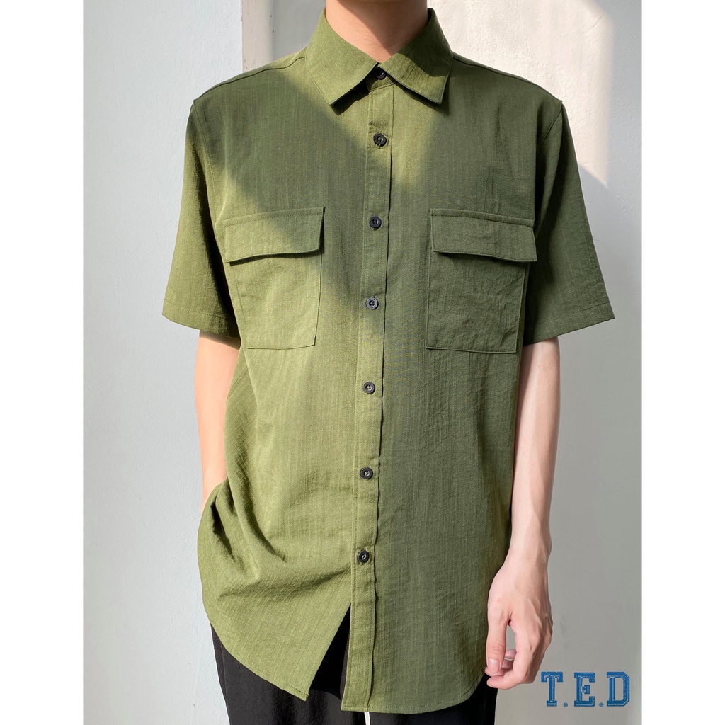 Áo Đũi Nam Sơ Mi Cổ Bẻ TED Fashion Dáng Cộc Tay Linen Basic Túi Hộp Trẻ Trung TED41