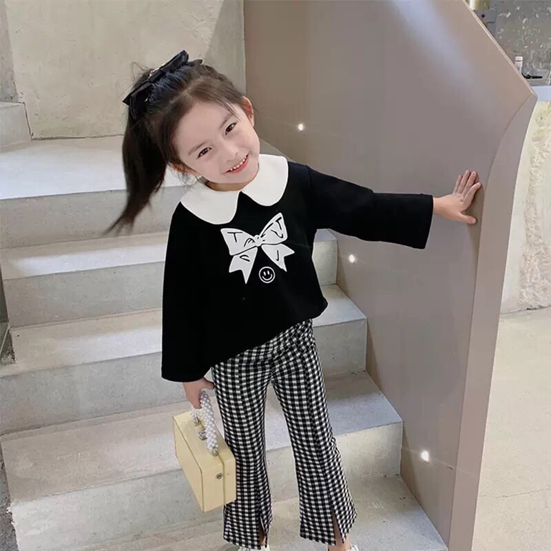 Set áo dài tay quần kaki bé gái đi học đi chơi, đồ bộ dài tay thu đong bé gái