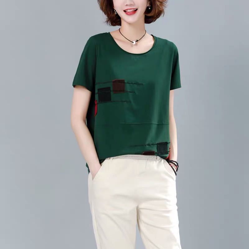 Áo thun tay dài dáng rộng cổ tròn cỡ lớn thời trang cho phụ nữ trung niên