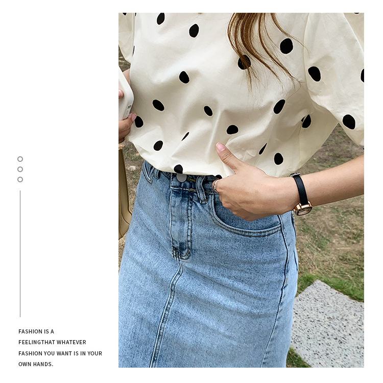 Plus Áo chiffon Cổ Tròn Tay Ngắn Dáng Rộng In Họa Tiết Chấm Bi Phong Cách Hàn Quốc Thời Trang Mùa Hè Cho Nữ