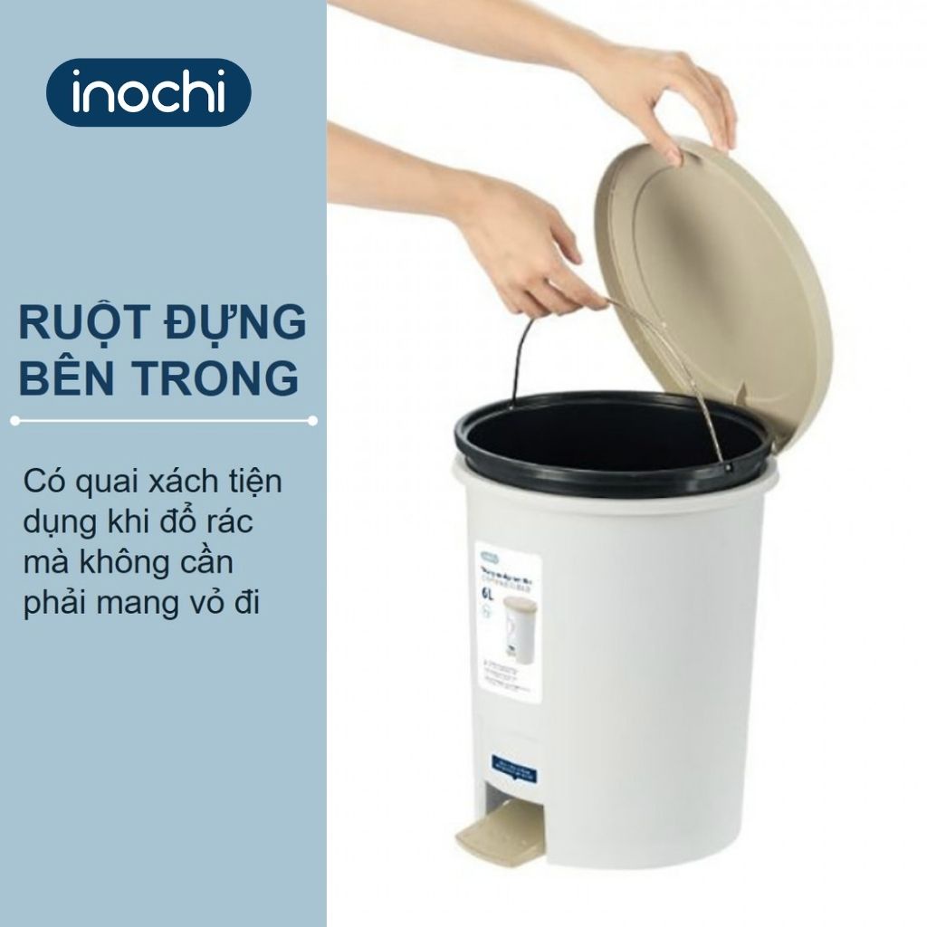 Thùng Rác Nhựa Đạp Chân INOCHI 6 Lít Nắp Đậy Tròn, Làm Sọt Rác Cho Văn Phòng, Trong Nhà, Ngoài Trời Nhỏ Gọn