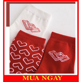 Set 3 đôi tất nam nữ cổ cao, vớ cotton trái tim năm mới Hàn Quốc TN119