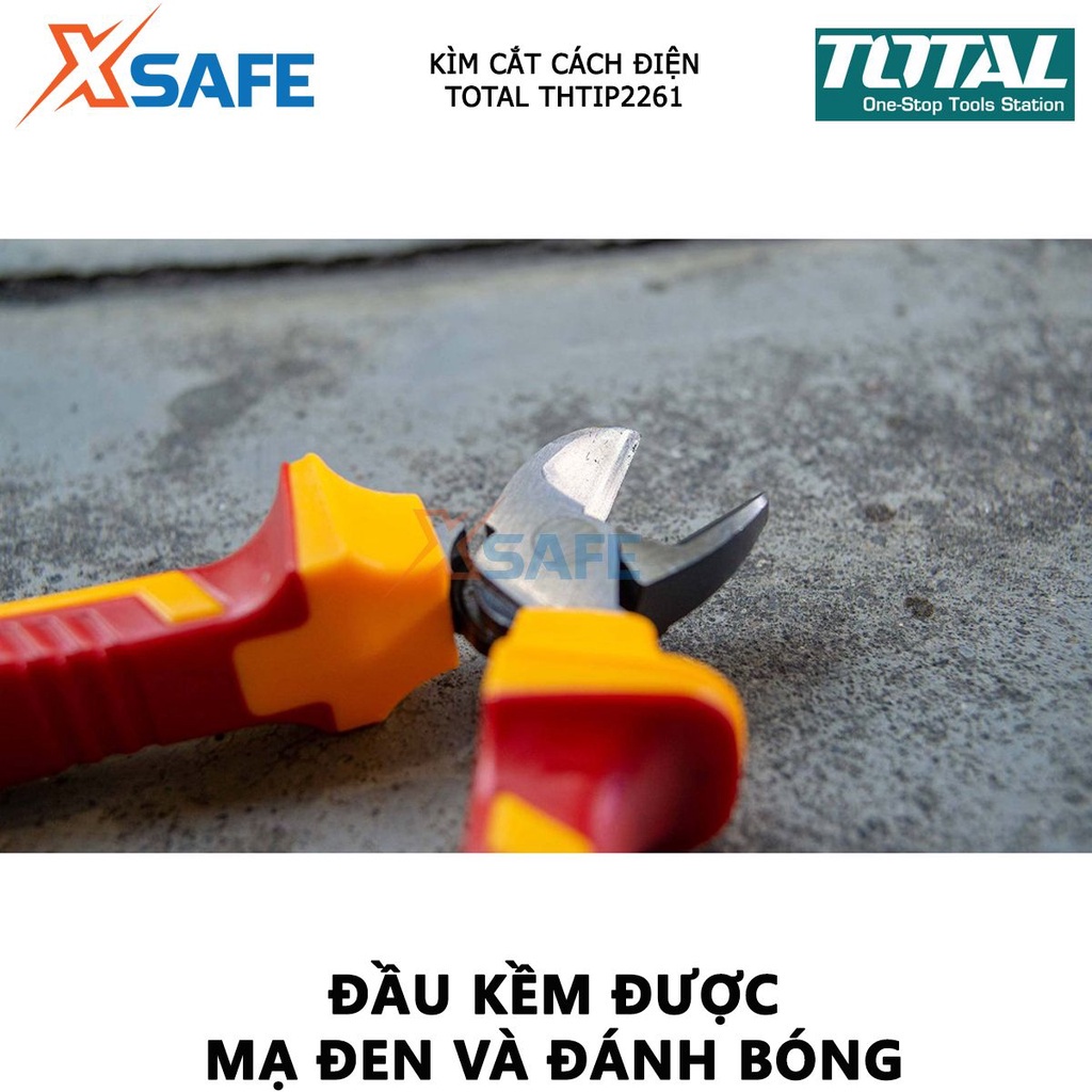 Kìm cắt cách điện TOTAL THTIP2261 Kềm cắt đầu nặng kích thước 6&quot;(160mm), đầu kềm mạ đen đánh bóng, cách điện 1000V