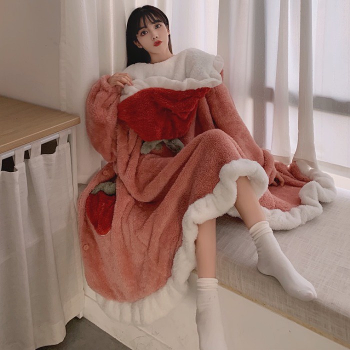 {Nightgown} Đầm Ngủ Ngủ Lông Cừu San Hô Dày Dặn Dáng Dài Mùa Đông Cho Nữ Cỡ Lớn 2021 Plus mm----&-**- | BigBuy360 - bigbuy360.vn