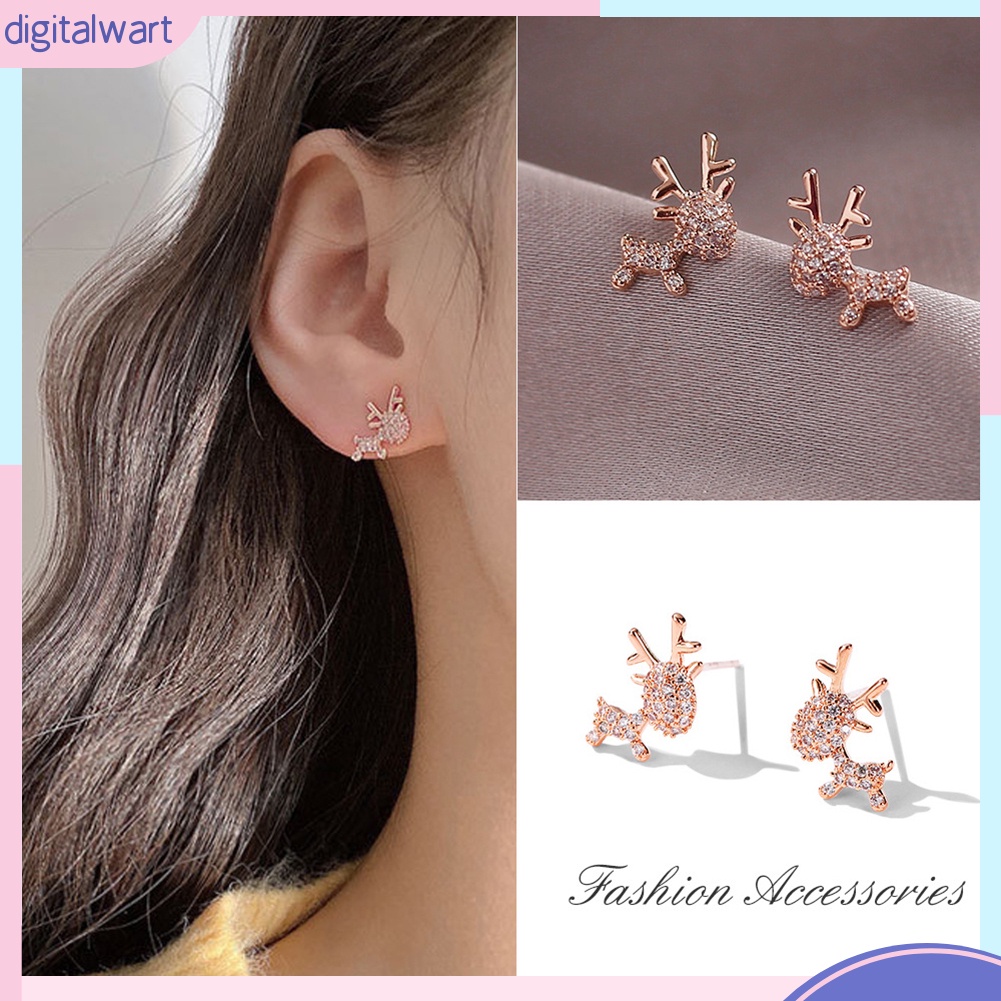 Khuyên tai mặt hình nai sừng tấm đính đá nhân tạo lấp lánh xinh xắn cho nữ