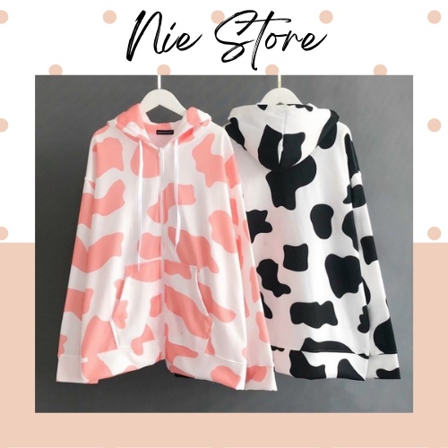 Áo Khoác Vải Nỉ Họa Tiết Bò Sữa Siêu Xinh - Hot Trend - Vải Dày Dặn