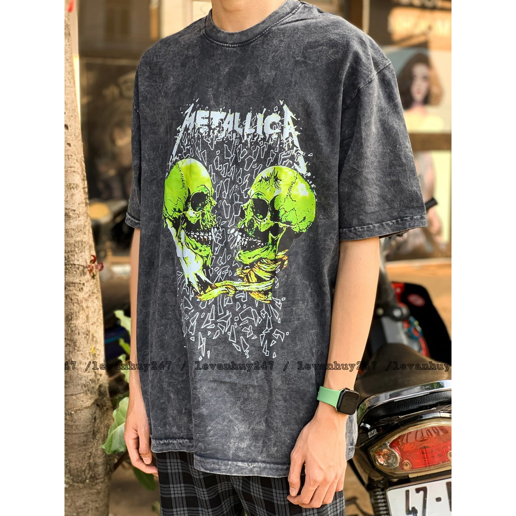 Áo thun Đen Wash màu Metallica - Vintage Rock Wash Tee size Âu (ảnh thật)