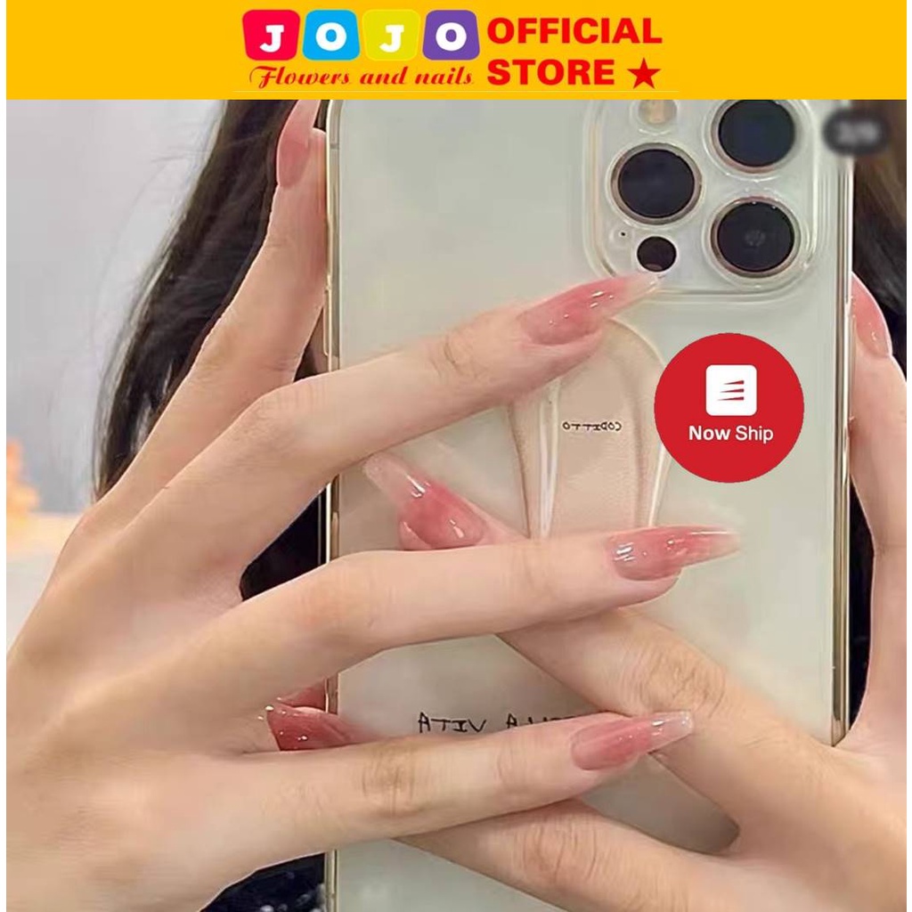 bộ 24 móng tay giả hồng dài vuông thiết kế jojo PD184 móng giả nailbox rẻ đẹp thời trang sang chảnh tự làm tại nhà