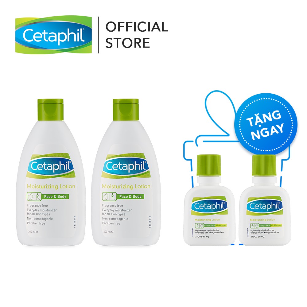 [Tặng 2 chai Lotion 59ml/chai] Combo 2 Sữa dưỡng ẩm toàn thân và da mặt CETAPHIL MOISTURIZING LOTION 200 ML/chai | BigBuy360 - bigbuy360.vn