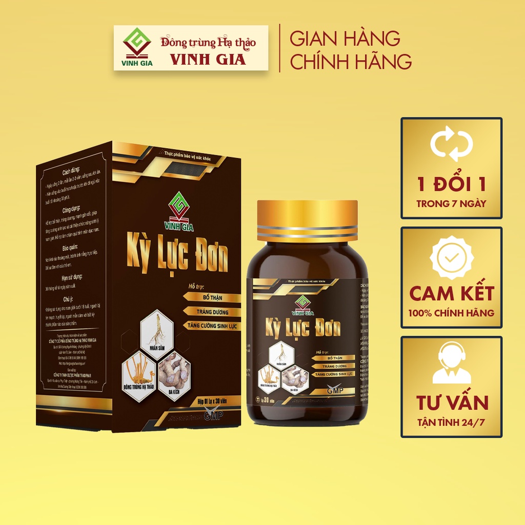 Viên Nang Kỳ Lực Đơn Đông Trùng Hạ Thảo Vinh Gia Giúp Bổ Thận, Tráng Dương, Tăng Cường Sinh Lý Nam – Hộp 1 Lọ x 30 Viên