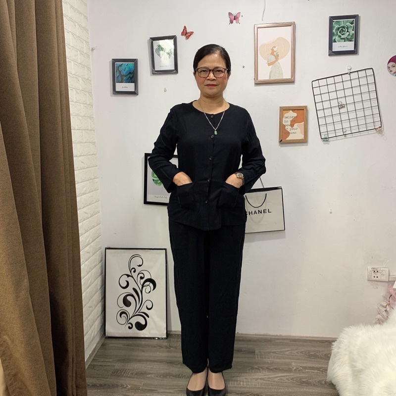 Bộ Lanh Áo Bà Ba Dài Tay Quần Dài Cài Khuy Bộ Tole Tặng Bà Tặng Mẹ