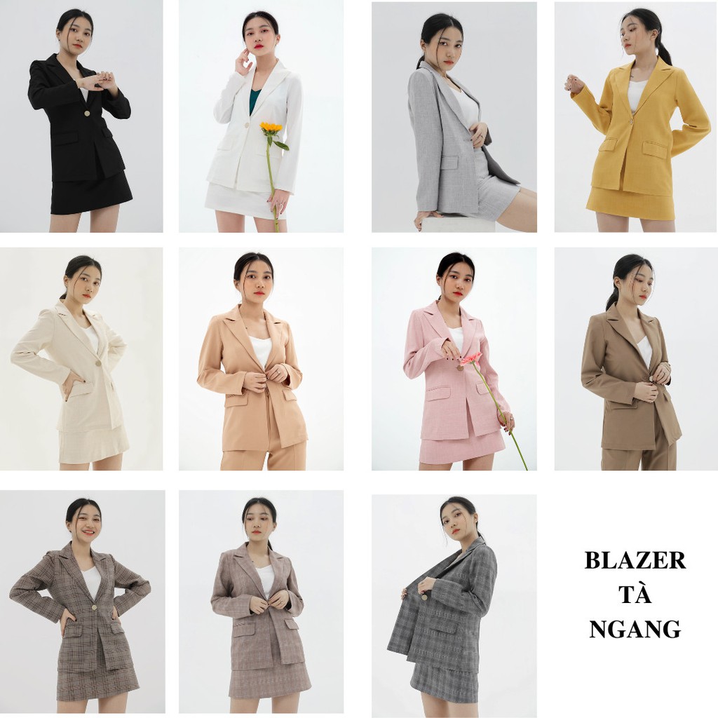 Áo vest blazer nữ KHÀN màu caro nâu kẻ vàng áo khoác công sở tay dài 1 lớp phong cách Hàn Quốc