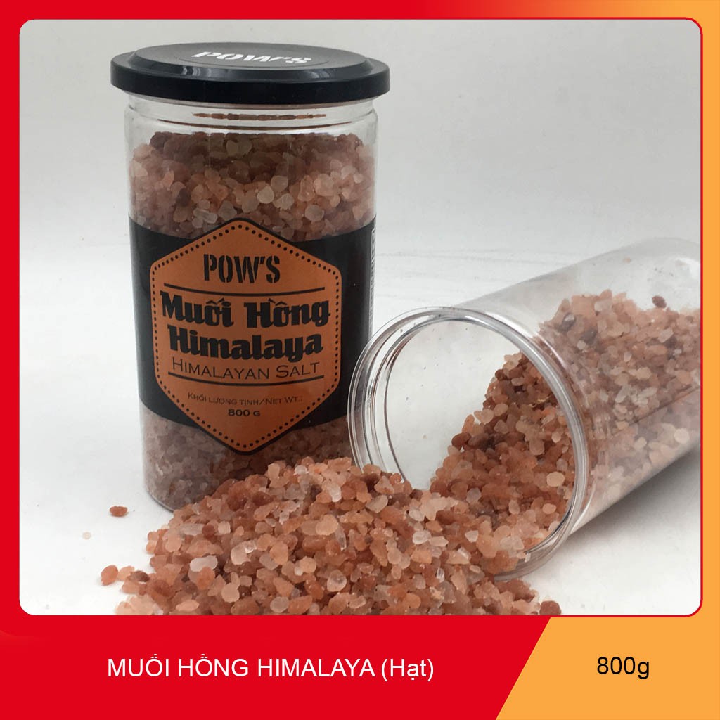 Muối hồng Hạt Himalaya hiệu Pow's khối lượng 800 gram. Nguyên liệu nhập trực tiếp từ Pakistan.